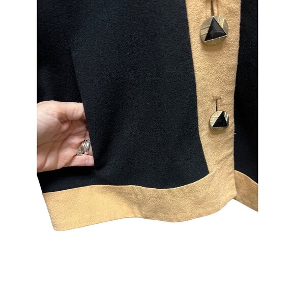 Progressive Image Vintage 80's Black and Tan Crepe Worsted Wool Blazer - Picture 4 of 9